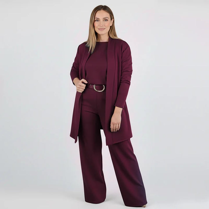 Alice - Elegant three piece set consisting of a long cardigan, a top and trousers