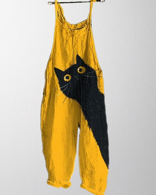 Olivia - Vintage Cat Print Jumpsuit