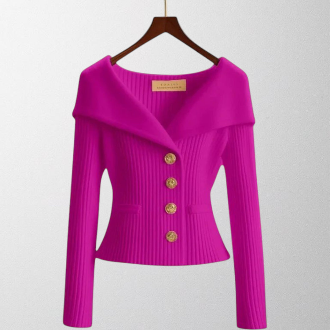 Olivia - Elegant Ribbed Cardigan with Gold Buttons