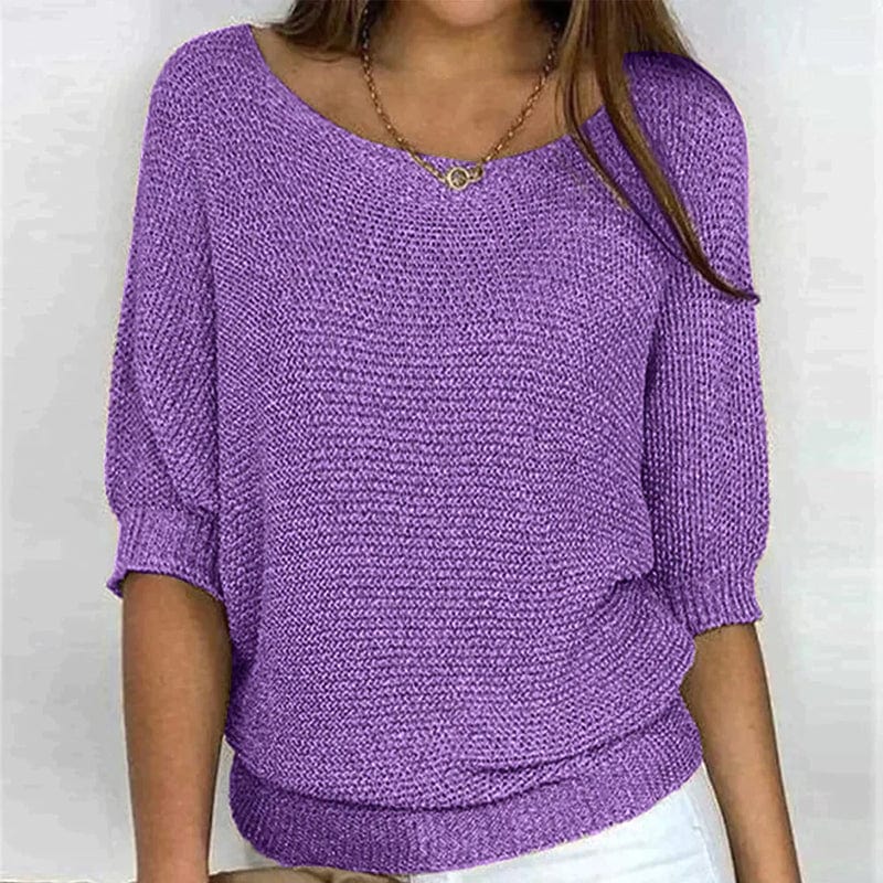 Harper – Solid-color sweater with round neckline and three-quarter sleeves