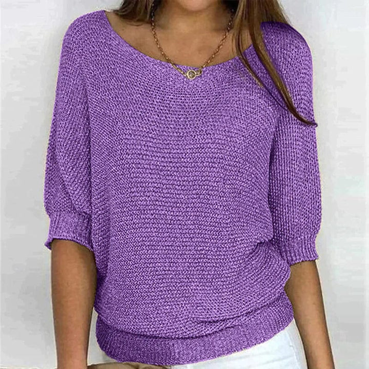 Harper – Solid-color sweater with round neckline and three-quarter sleeves