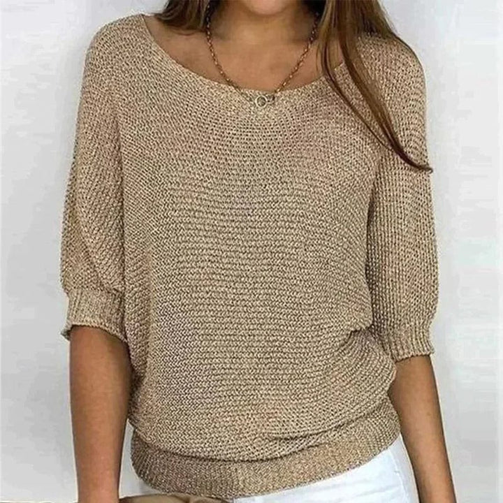 Harper – Solid-color sweater with round neckline and three-quarter sleeves