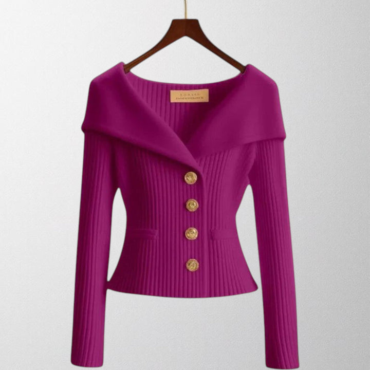 Olivia - Elegant Ribbed Cardigan with Gold Buttons