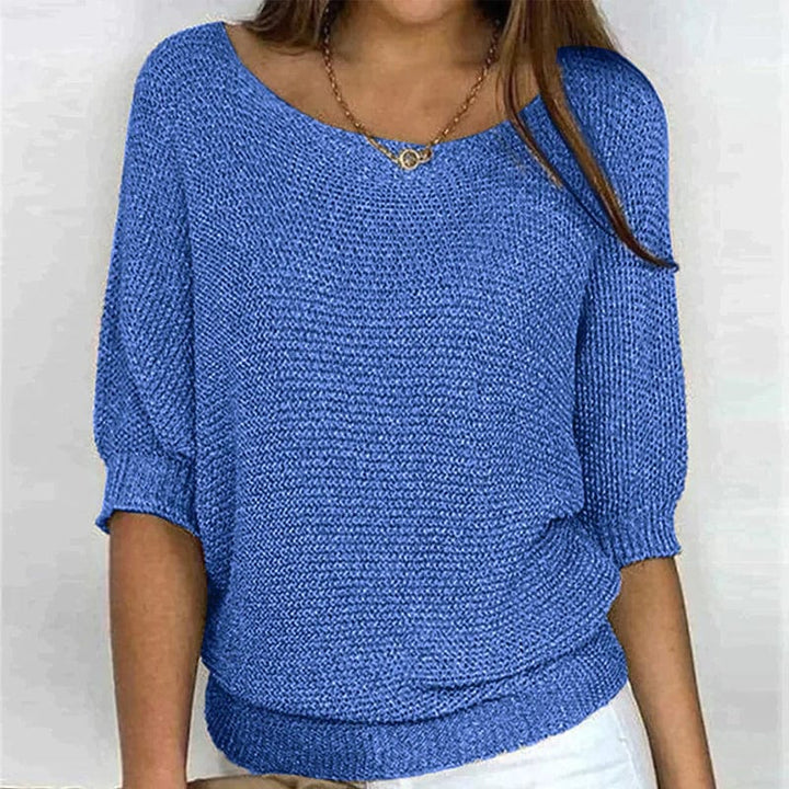 Harper – Solid-color sweater with round neckline and three-quarter sleeves