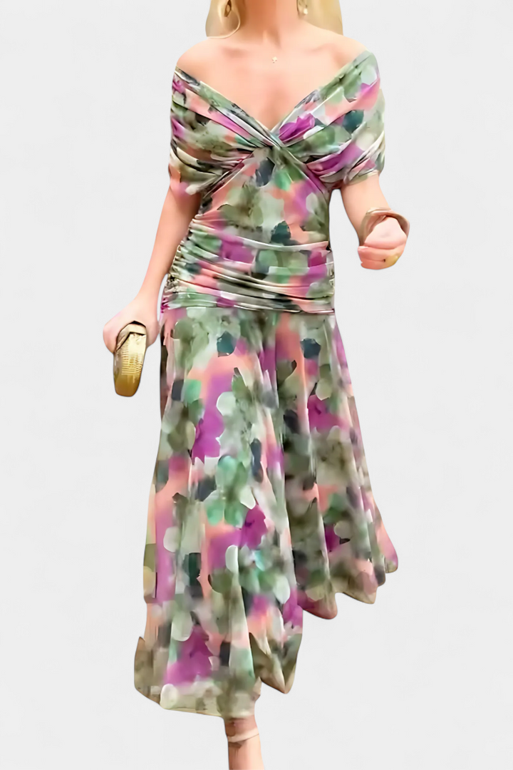 Elowen - Long floral dress with V-neck