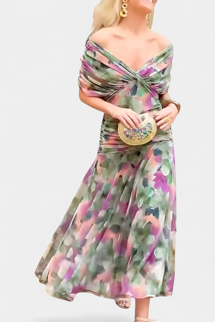Elowen - Long floral dress with V-neck