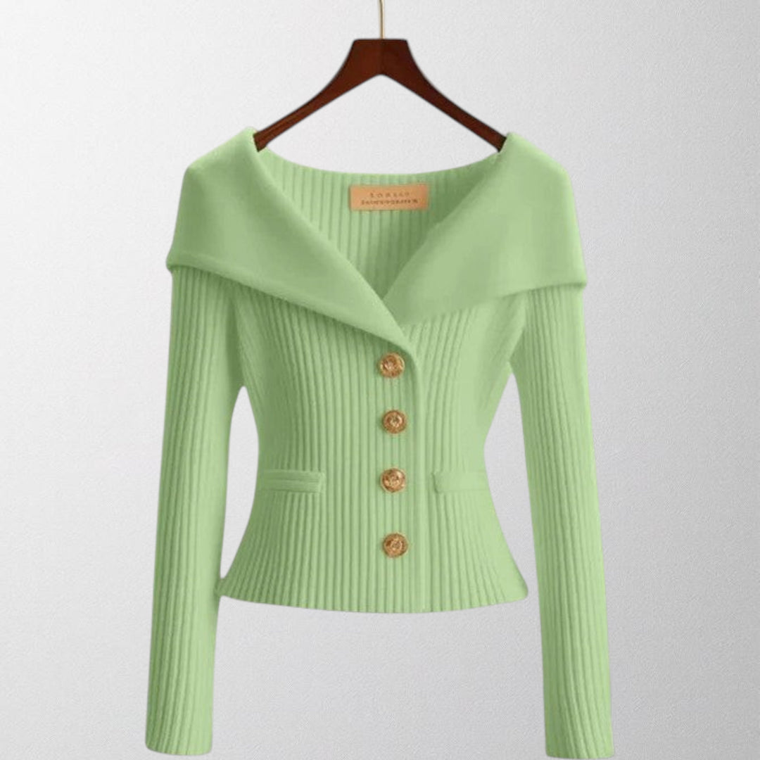Olivia - Elegant Ribbed Cardigan with Gold Buttons