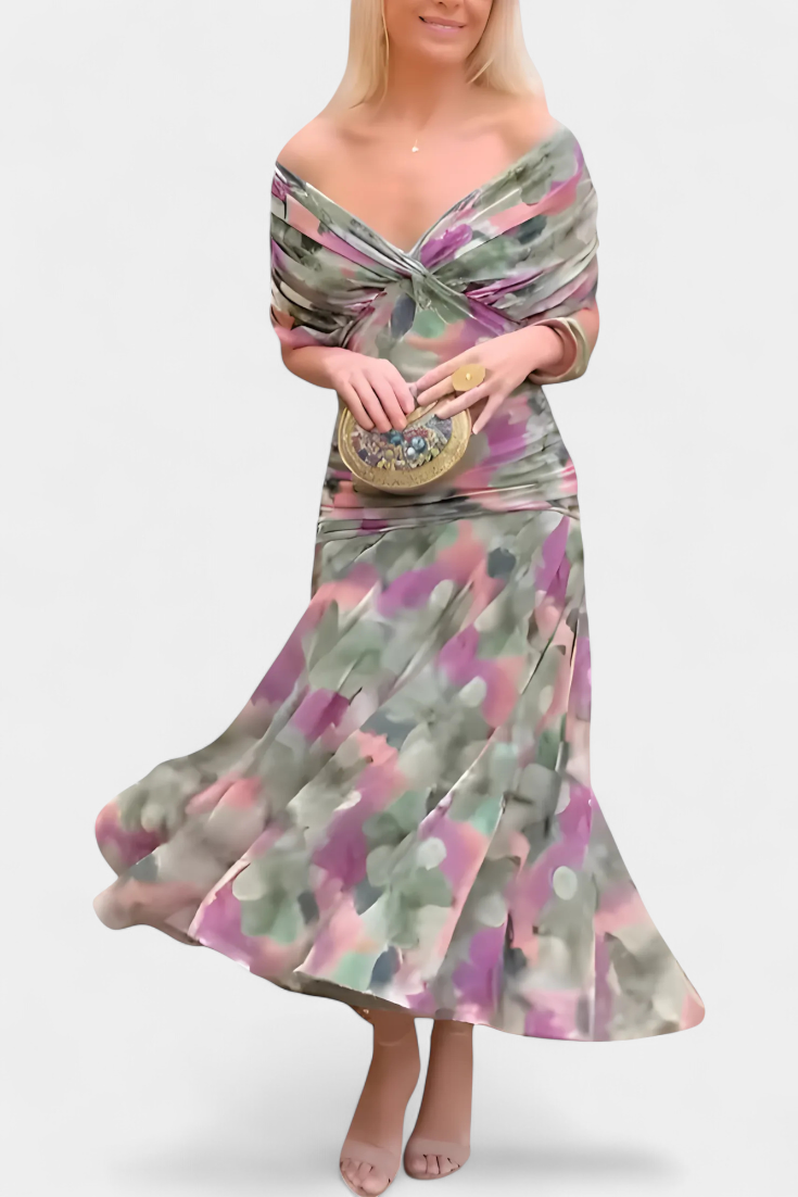 Elowen - Long floral dress with V-neck