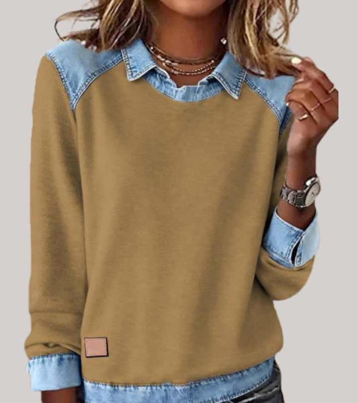 Charlotte | Patchwork Knit Top with Denim Details