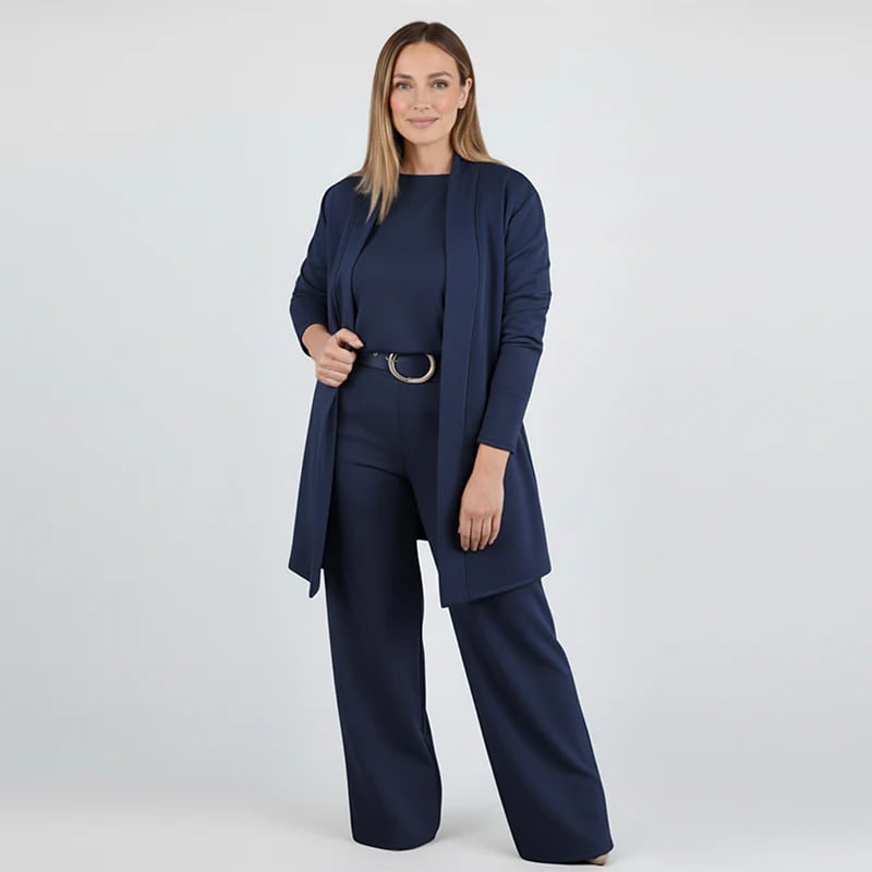 Alice - Elegant three piece set consisting of a long cardigan, a top and trousers