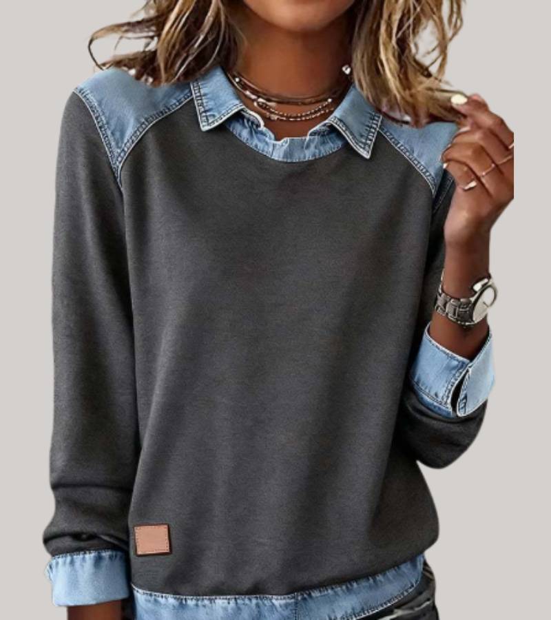 Charlotte | Patchwork Knit Top with Denim Details