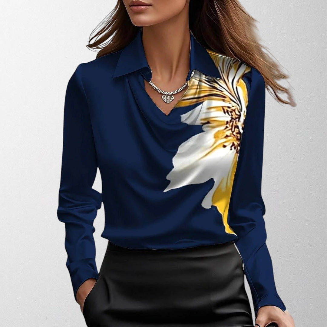 Sylvie - Blouse with Luxurious Sheen and Pleated Neckline