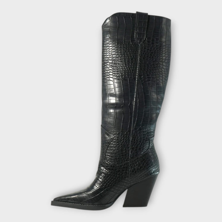 Crocodile Pattern Boots with Elegant Heel