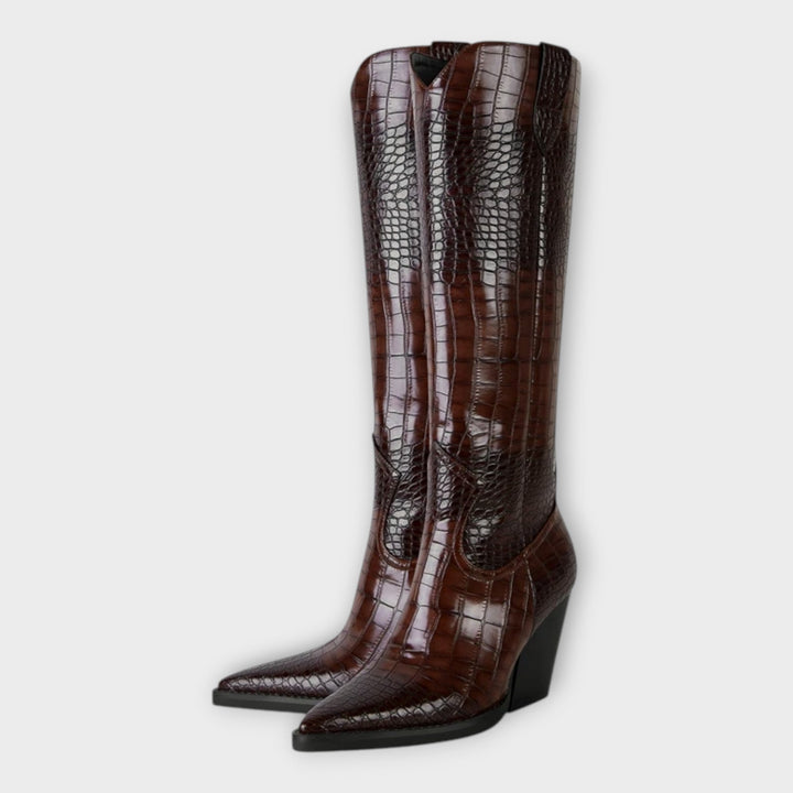 Crocodile Pattern Boots with Elegant Heel