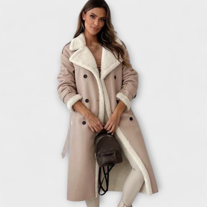 Maria – Long Classic Coat with Fleece Lining and Teddy Collar