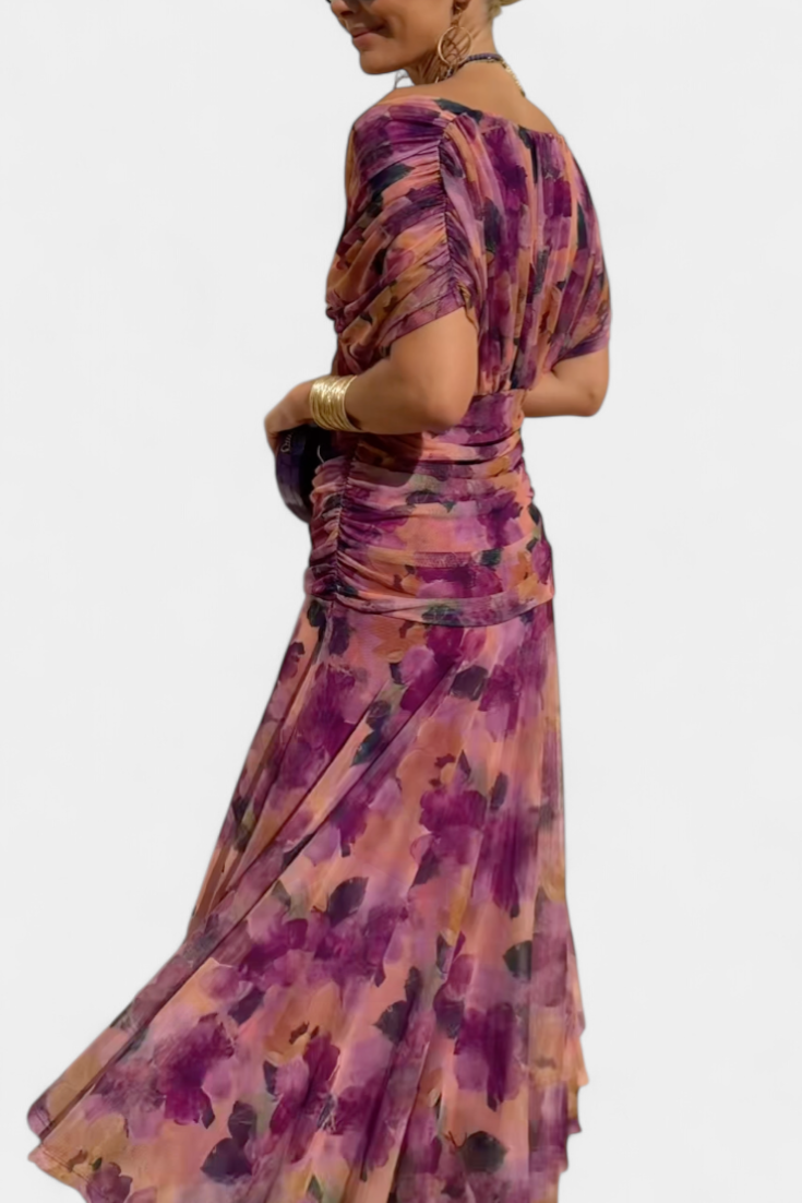 Rosamund - Long floral off shoulder chiffon dress