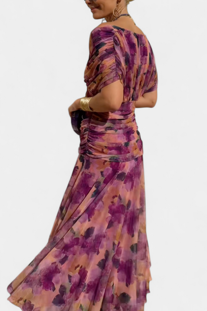 Rosamund - Long floral off shoulder chiffon dress