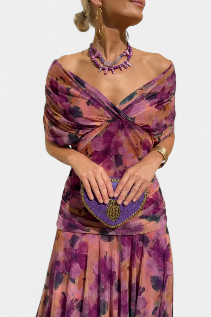 Elowen - Long floral dress with V-neck