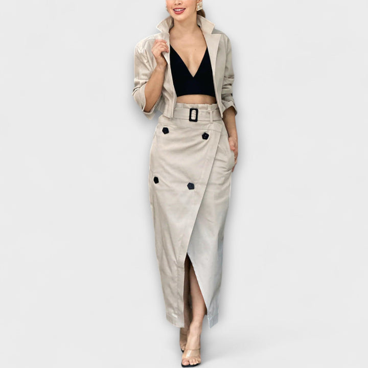 Lyra – Elegant Jacket and Midi Skirt with Pockets