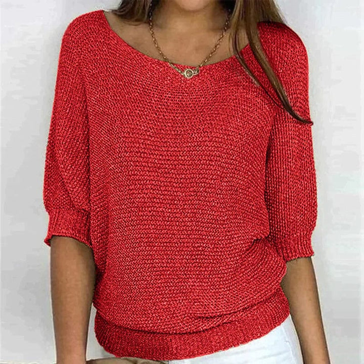 Harper – Solid-color sweater with round neckline and three-quarter sleeves