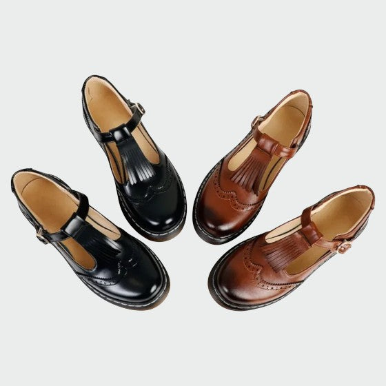 Olivia - Elegante T-Bar Leather Shoes