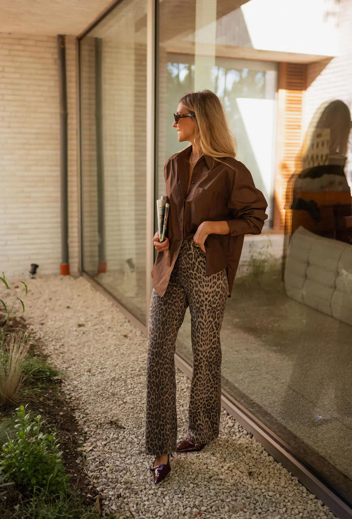 Leopard Print Flared Trousers